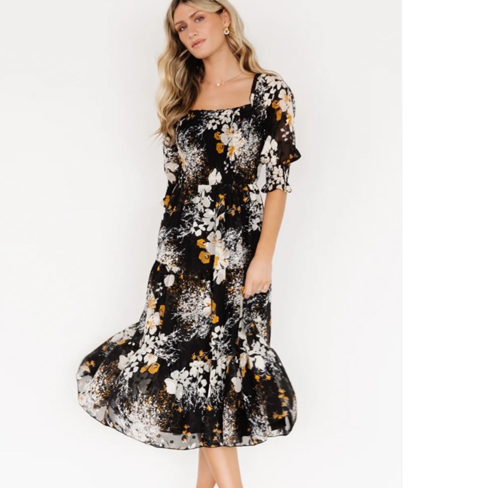 Baltic Born Black Floral Midi Dress